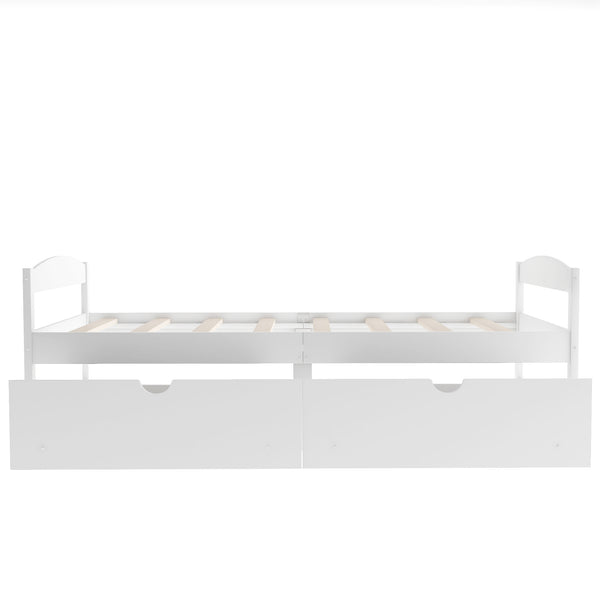 English Elm Twin platform bed with two under-bed storage drawers, durable pine & MDF frame, space-saving design White WF195910AAK