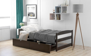 English Elm Twin platform bed with two under-bed storage drawers, durable pine & MDF frame, space-saving design Espresso WF195910AAP