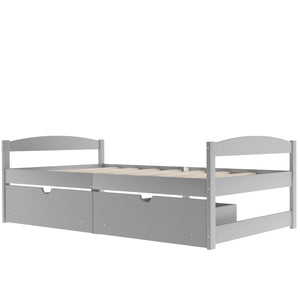 English Elm Twin platform bed with two under-bed storage drawers, durable pine & MDF frame, space-saving design Gray WF195910AAE