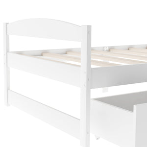 English Elm Twin platform bed with two under-bed storage drawers, durable pine & MDF frame, space-saving design White WF195910AAK
