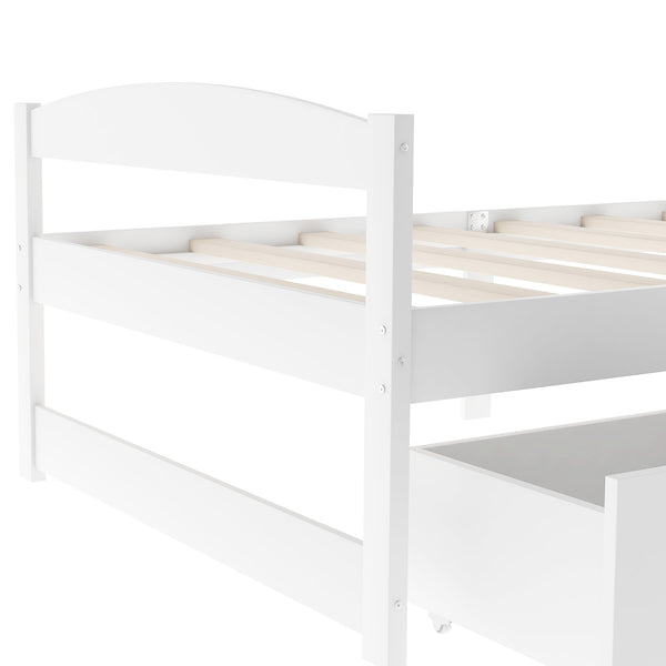 English Elm Twin platform bed with two under-bed storage drawers, durable pine & MDF frame, space-saving design White WF195910AAK