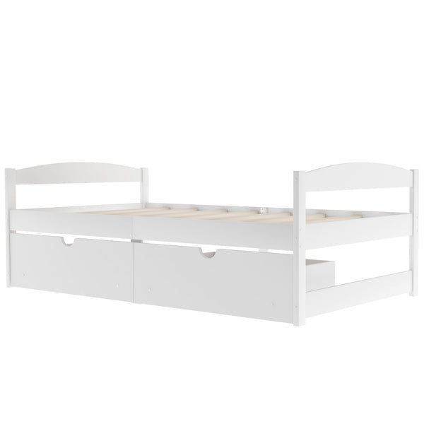 English Elm Twin platform bed with two under-bed storage drawers, durable pine & MDF frame, space-saving design White WF195910AAK
