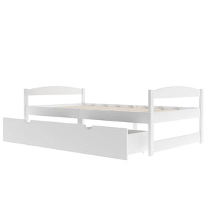 English Elm Twin platform bed with two under-bed storage drawers, durable pine & MDF frame, space-saving design White WF195910AAK