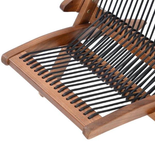 English Elm Folding Woven Rope Wood Chair Lightweight Boho Accent Seat for Patio or Living Room W55622287
