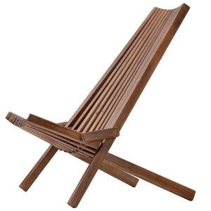 English Elm Folding Acacia Wood Chair with Tall Slanted Back for Patio Deck or Dining Room W55622286