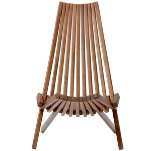 English Elm Folding Acacia Wood Chair with Tall Slanted Back for Patio Deck or Dining Room W55622286