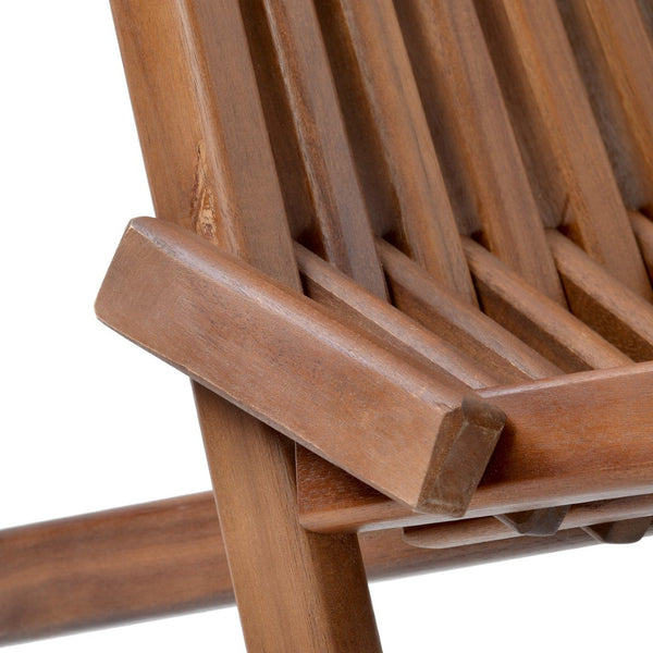 English Elm Folding Acacia Wood Chair with Tall Slanted Back for Patio Deck or Dining Room W55622286