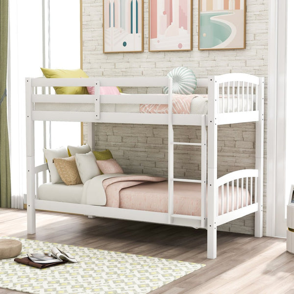 English Elm Twin Over Kids Bunk Bed Solid Pine Frame White Finish Separates Into Two Beds LT000066AAK