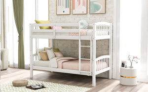 English Elm Twin Over Kids Bunk Bed Solid Pine Frame White Finish Separates Into Two Beds LT000066AAK