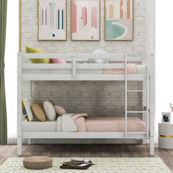 English Elm Twin Over Kids Bunk Bed Solid Pine Frame White Finish Separates Into Two Beds LT000066AAK