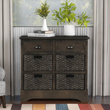 Hearth and Haven Sofia Storage Cabinet with Two Drawers and Four Classic Rattan Basket, Brown Grey WF193442AAD