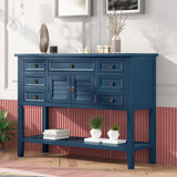 Modern Console Table with 7 Drawers, 1 Cabinet, Shelf - High Storage Capacity