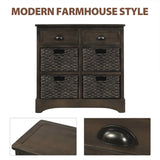 Hearth and Haven Sofia Storage Cabinet with Two Drawers and Four Classic Rattan Basket, Brown Grey WF193442AAD