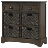 Sofia Storage Cabinet with Two Drawers and Four Classic Rattan Basket, Brown Grey