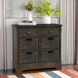 Hearth and Haven Sofia Storage Cabinet with Two Drawers and Four Classic Rattan Basket, Brown Grey WF193442AAD