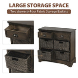 Hearth and Haven Sofia Storage Cabinet with Two Drawers and Four Classic Rattan Basket, Brown Grey WF193442AAD