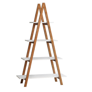 English Elm Solid Bamboo Four Tier Oxford Ladder Bookshelf Open Display for Living Room Corner W28222283