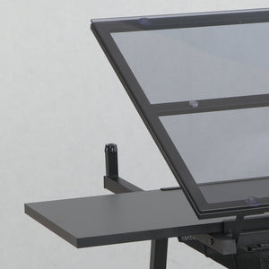 English Elm Black Tempered Glass Drafting Table with Stool Tilt Adjustable Artist Studio Desk W34737210