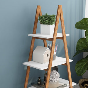 English Elm Solid Bamboo Four Tier Oxford Ladder Bookshelf Open Display for Living Room Corner W28222283