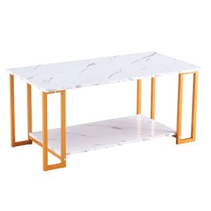 English Elm D&n Two Tier Marble Effect Mdf Rectangle Coffee Table with Black Iron Frame W37022709