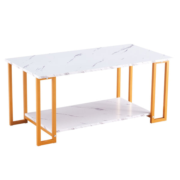 English Elm D&n Two Tier Marble Effect Mdf Rectangle Coffee Table with Black Iron Frame W37022709