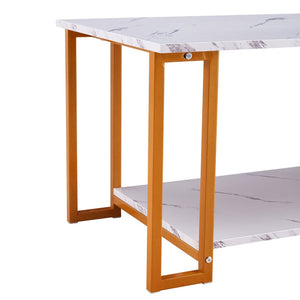 English Elm D&n Two Tier Marble Effect Mdf Rectangle Coffee Table with Black Iron Frame W37022709