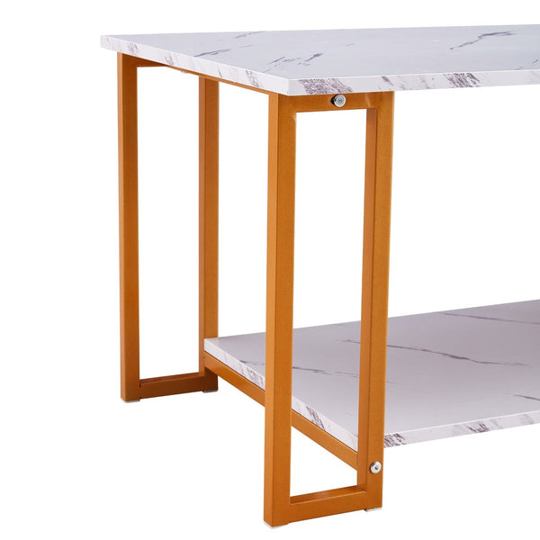 English Elm D&n Two Tier Marble Effect Mdf Rectangle Coffee Table with Black Iron Frame W37022709