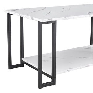 English Elm D&n Two Tier Marble Effect Mdf Rectangle Coffee Table with Black Iron Frame W37022707