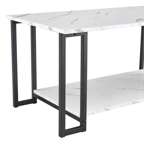 English Elm D&n Two Tier Marble Effect Mdf Rectangle Coffee Table with Black Iron Frame W37022707