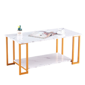 English Elm D&n Two Tier Marble Effect Mdf Rectangle Coffee Table with Black Iron Frame W37022709