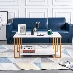 English Elm D&n Two Tier Marble Effect Mdf Rectangle Coffee Table with Black Iron Frame W37022709