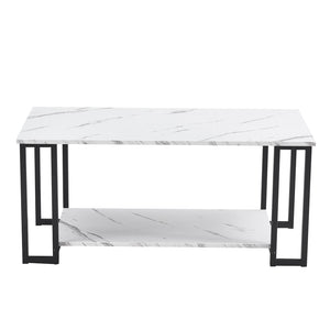 English Elm D&n Two Tier Marble Effect Mdf Rectangle Coffee Table with Black Iron Frame W37022707