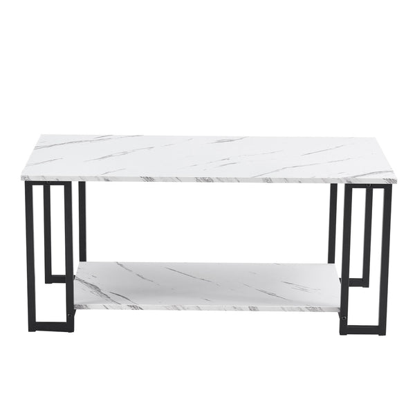 English Elm D&n Two Tier Marble Effect Mdf Rectangle Coffee Table with Black Iron Frame W37022707