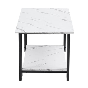 English Elm D&n Two Tier Marble Effect Mdf Rectangle Coffee Table with Black Iron Frame W37022707