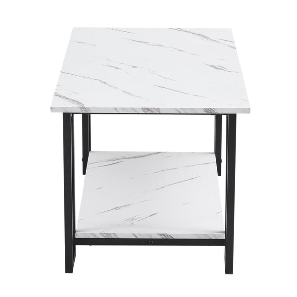 English Elm D&n Two Tier Marble Effect Mdf Rectangle Coffee Table with Black Iron Frame W37022707
