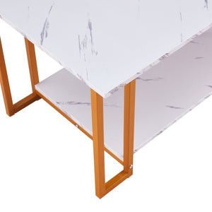English Elm D&n Two Tier Marble Effect Mdf Rectangle Coffee Table with Black Iron Frame W37022709