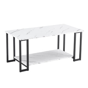 English Elm D&n Two Tier Marble Effect Mdf Rectangle Coffee Table with Black Iron Frame W37022707