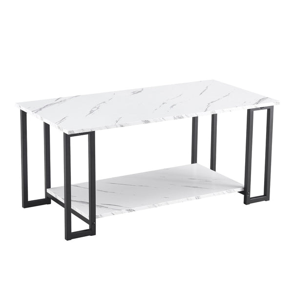 English Elm D&n Two Tier Marble Effect Mdf Rectangle Coffee Table with Black Iron Frame W37022707