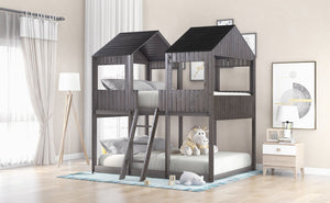 English Elm Full Over Playhouse Bunk Bed Pine Wood Pitched Roof Window Kids Bedroom LT000031AAE-1
