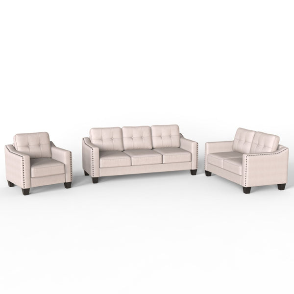 English Elm U_style Three Piece Upholstered Living Room Set with Tufted Rivet Arm Sofa Suite WY000177AAA