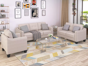 English Elm U_style Three Piece Upholstered Living Room Set with Tufted Rivet Arm Sofa Suite WY000177AAA