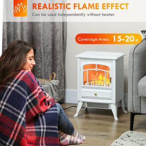 English Elm Homcom 21" Freestanding Electric Fireplace Heater With Realistic Led Flames & Safety Features, White W2225P249844