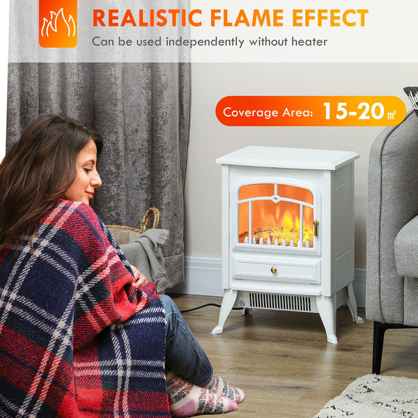 English Elm Homcom 21" Freestanding Electric Fireplace Heater With Realistic Led Flames & Safety Features, White W2225P249844