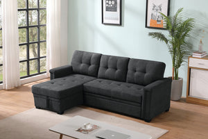 English Elm Aurora Woven Fabric Sleeper Sectional with Usb Charging Storage Chaise Living Room Dark Gray B2749S00179