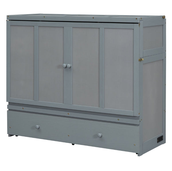 English Elm Full Size Wall Murphy Bed Cabinet with Storage Drawer and Built-in Usb Charging Gray N708P205903E