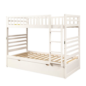 Hearth and Haven Pennyanna Twin Bunk Bed with Safety Rail and Movable Trundle Bed, White