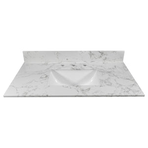 English Elm Montary 31-Inch Carrara Stone Vanity Top With Undermount Sink And Backsplash For Elegant Bathrooms W50921980