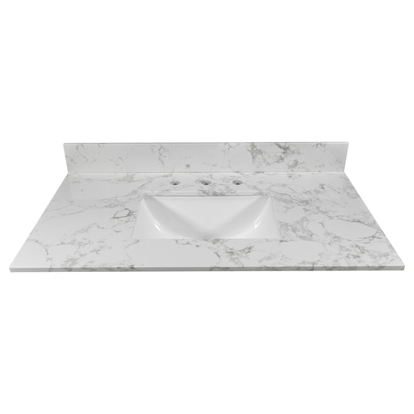 English Elm Montary 31-Inch Carrara Stone Vanity Top With Undermount Sink And Backsplash For Elegant Bathrooms W50921980