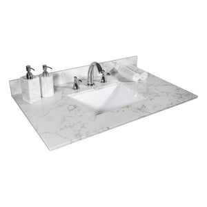 English Elm Montary 31-Inch Carrara Stone Vanity Top With Undermount Sink And Backsplash For Elegant Bathrooms W50921980
