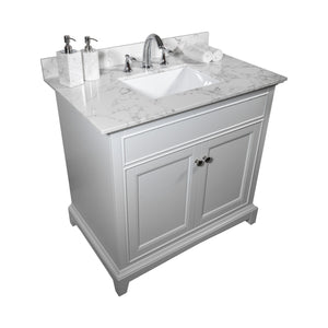 English Elm Montary 31-Inch Carrara Stone Vanity Top With Undermount Sink And Backsplash For Elegant Bathrooms W50921980